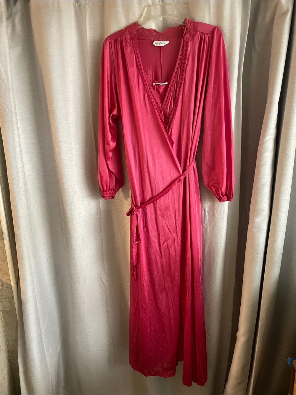 Miss Elaine Fuchsia Maxi Nightgown with Lace Trim and matching robe